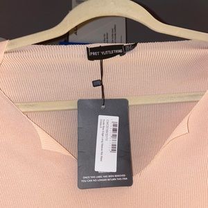 Nude Raw Edge Long Sleeve Rib Maxi Dress